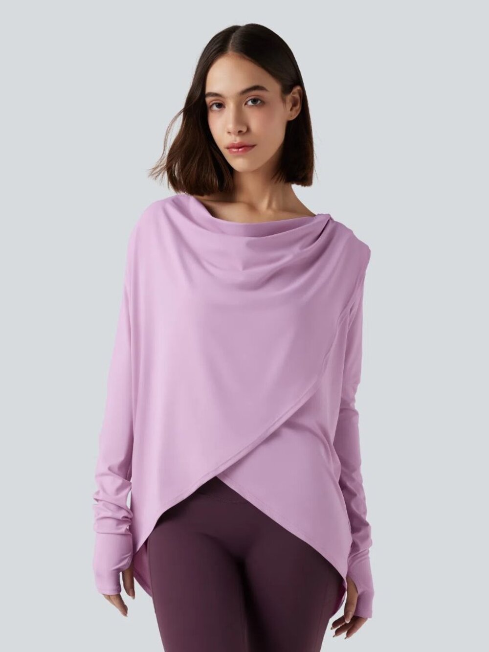 Halara Hooded Cowl Neck Long Sleeve Thumb Hole Yoga Sports Top with Pockets Sz M
